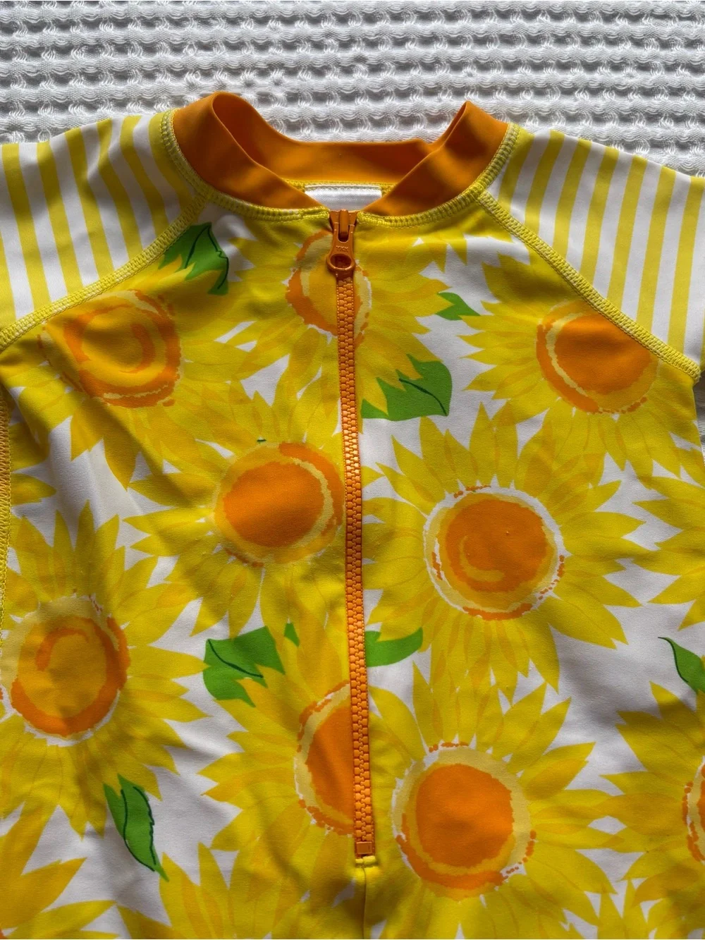 Hanna Andersson Sunny Sunflowers Zip Rash Guard Swimsuit Bathing Suit - 6-12M